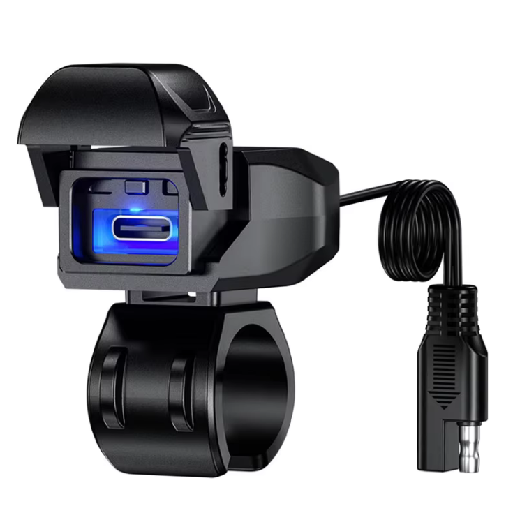 Motorcycle Waterproof USB Charger Adapter SAE USB C LED Light Display ABS Material Protective Function 12V Used for Motorbike