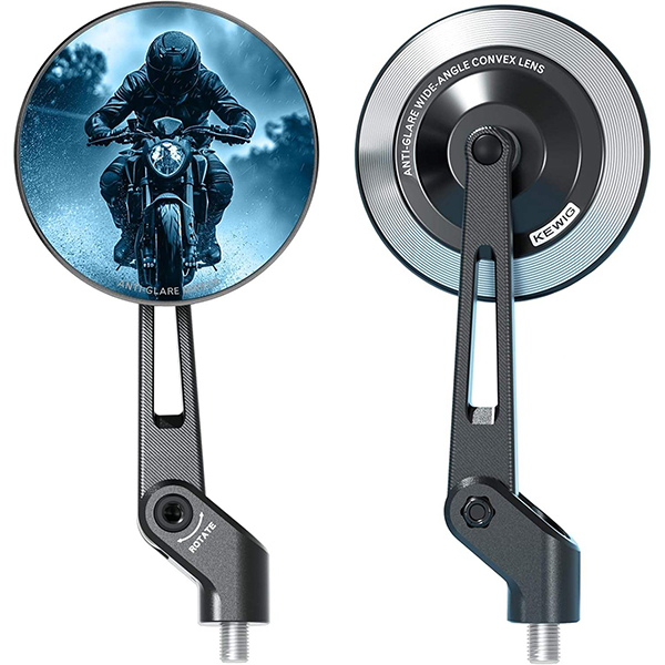 Kewig Aluminum Alloy Rainproof Foldable Motorcycle Mirrors Anti-Glare Blue Lenses Rear View Mirrors Multi-Angle Adjustable