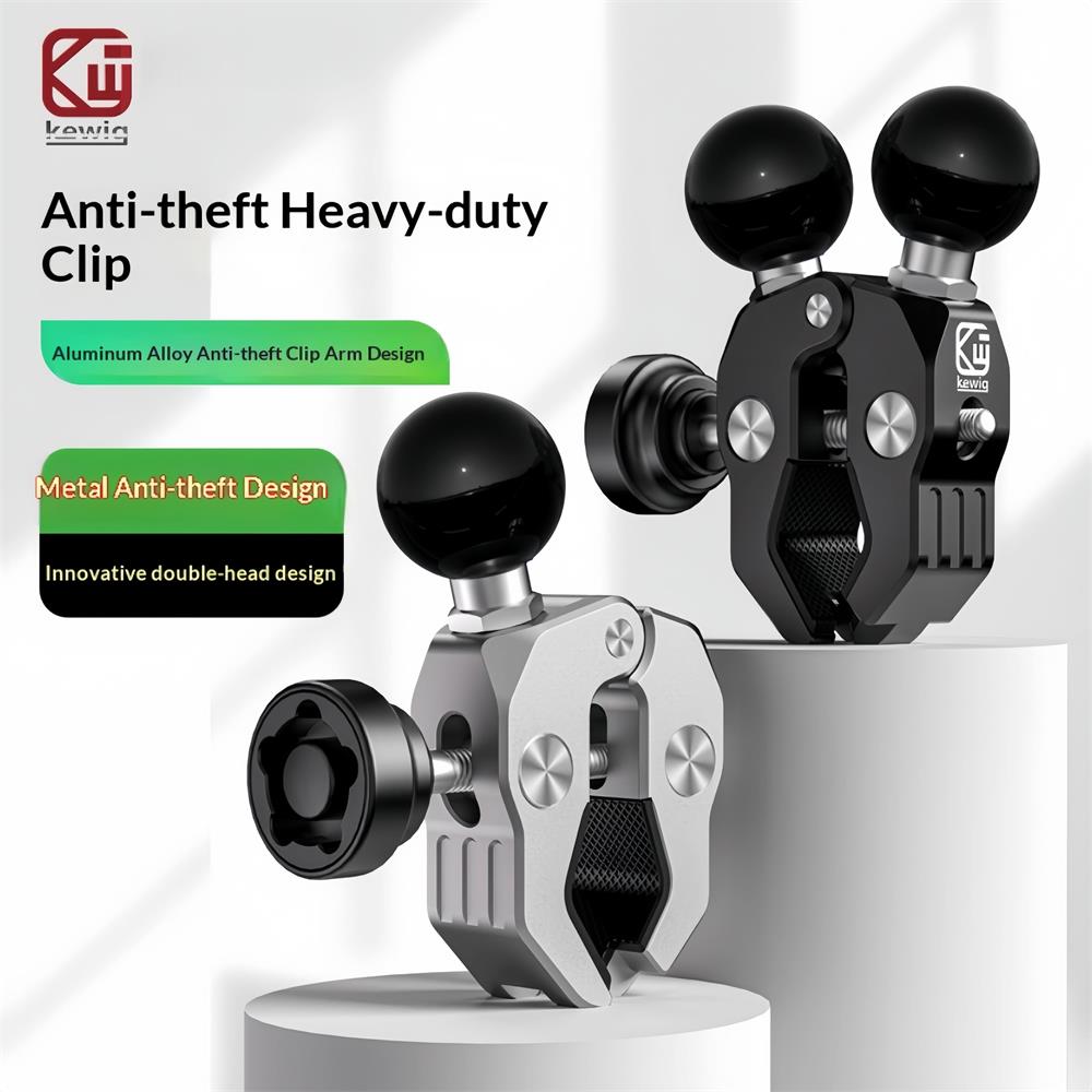 Kewig Aluminum Alloy Motorcycle Handlebar Clamp Anti-Theft Clamp Design Metal Double Ball Head Base Bike Scooter Handlebar Mount
