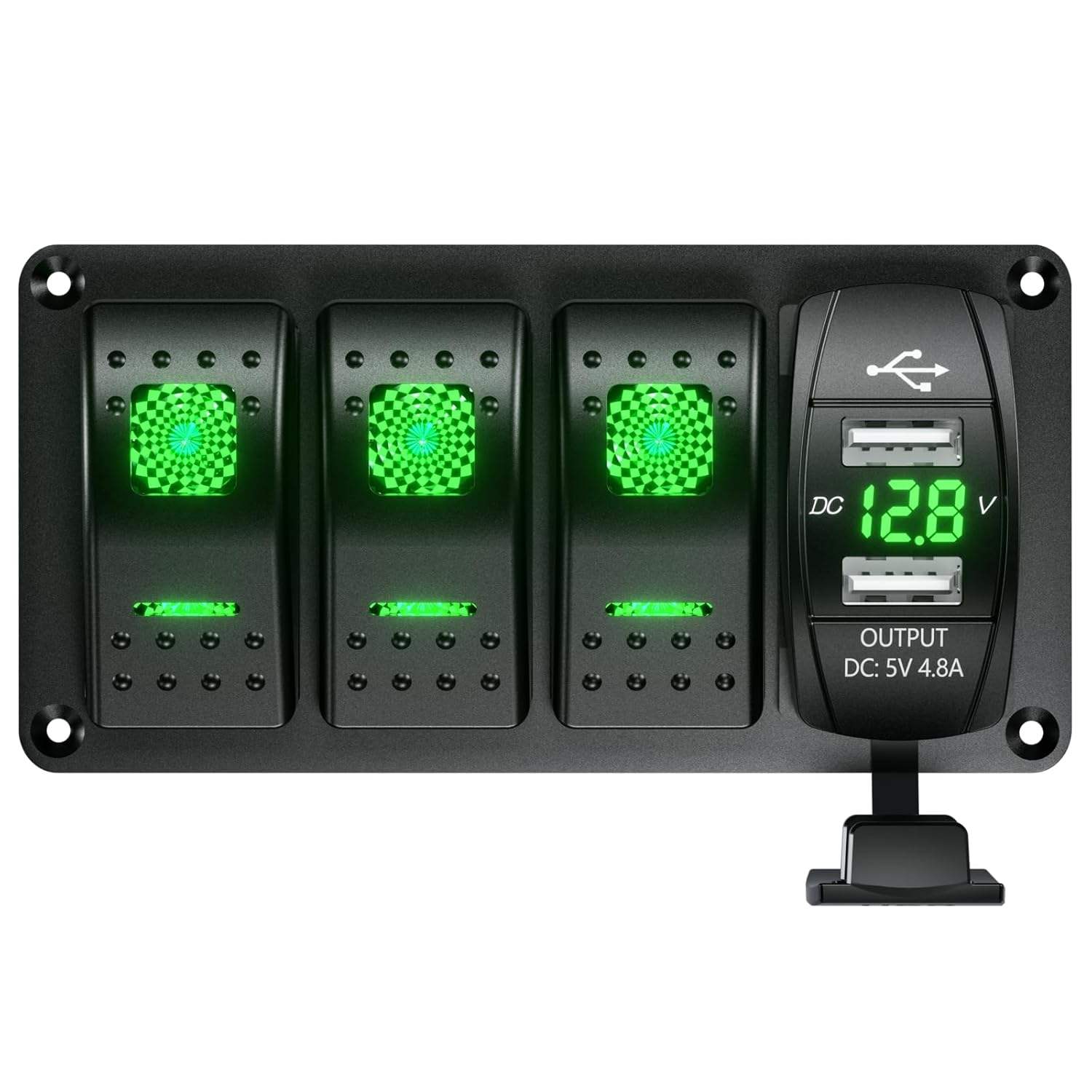 3 Gang Rocker Switch Aluminum Panel With Voltmeter & Dual USB Charger Output 4.8A 12V/24V DC Rocker Switch Fit Car Boat Truck