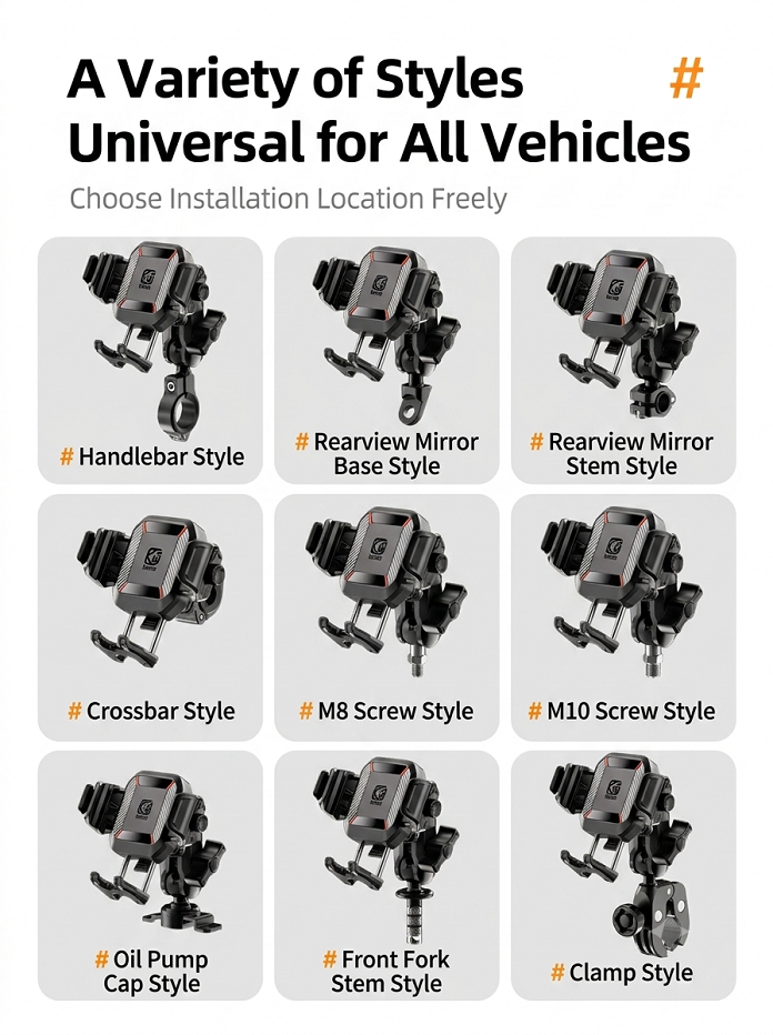 9 Styles Anti-Vibration Motorcycle Phone Mount